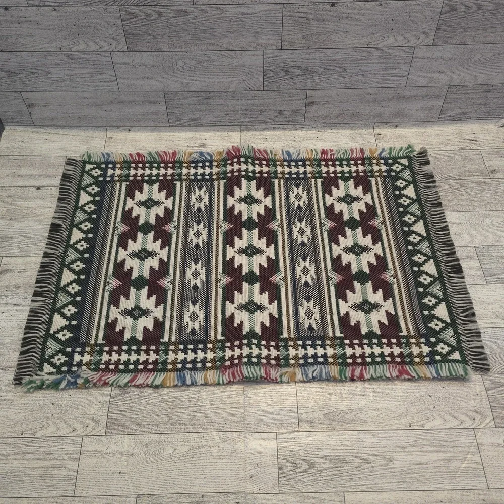 Set of 4 Southwestern Woven Placemats 21x13 Rustic Boho Farmhouse Fringe‎ Cotton
